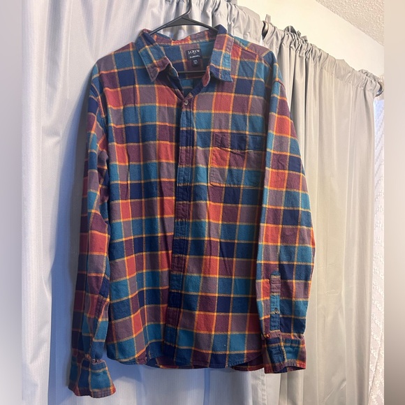 $25 Sale J Crew plaid shirt orange blue green ZXL flannel shacket shirt - Picture 3 of 5